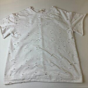 Elizabeth's Closet Shirt Womens Small White Distressed Lightweight Cotton Tee